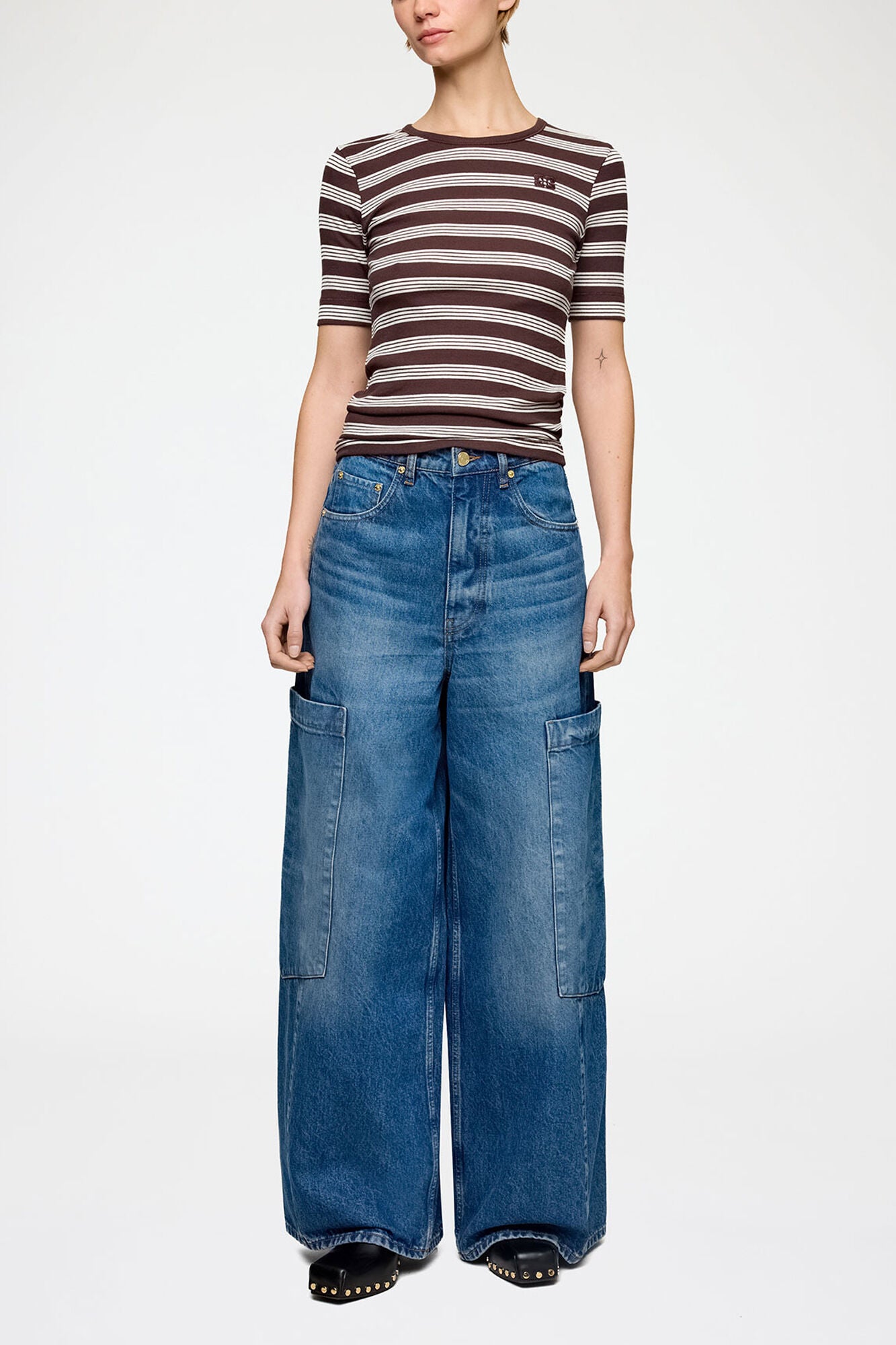 Baggy Cargo Jeans in Rigid Denim - GANNI