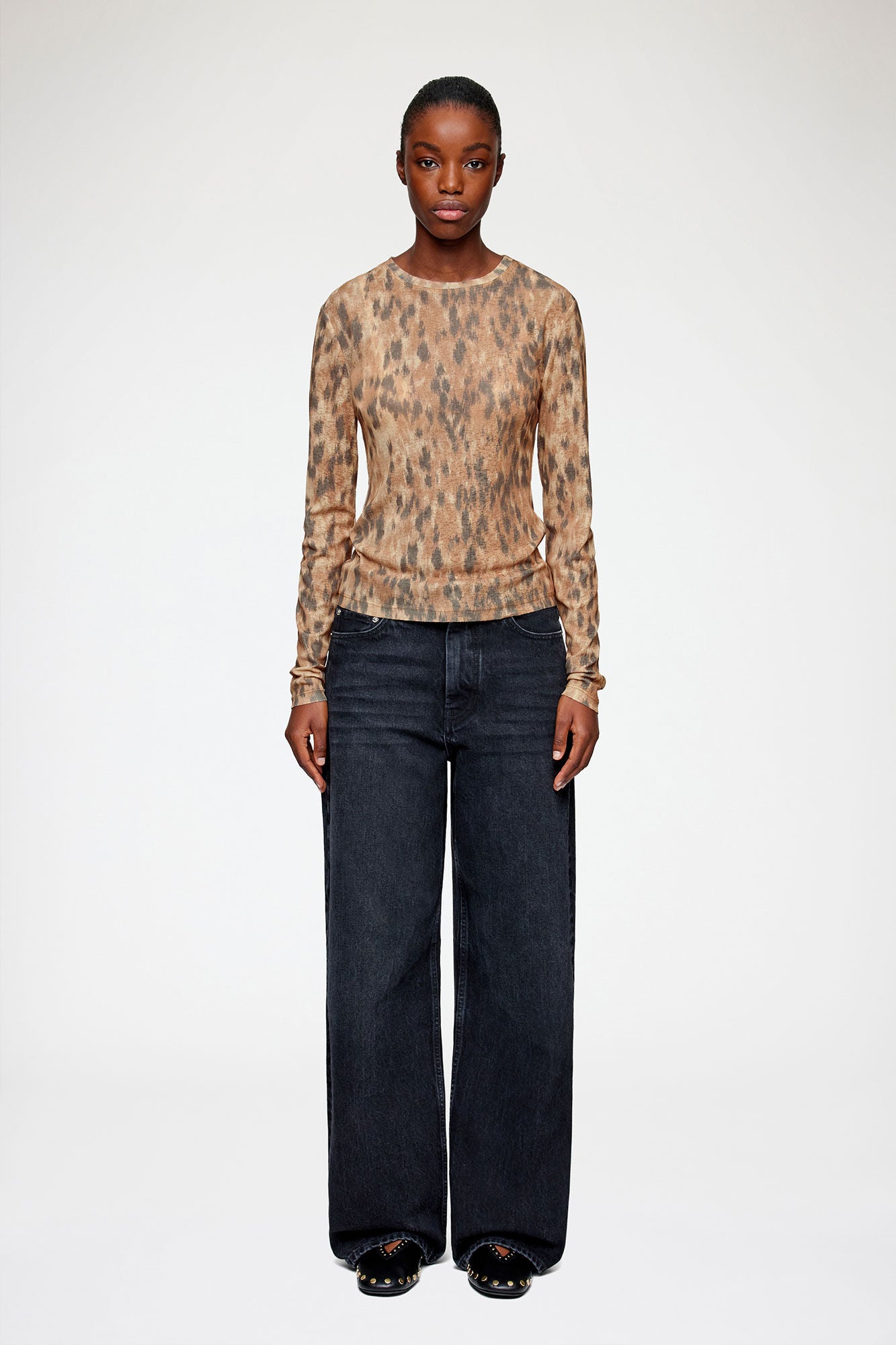Long-sleeve Top in Printed Marl Mesh - GANNI