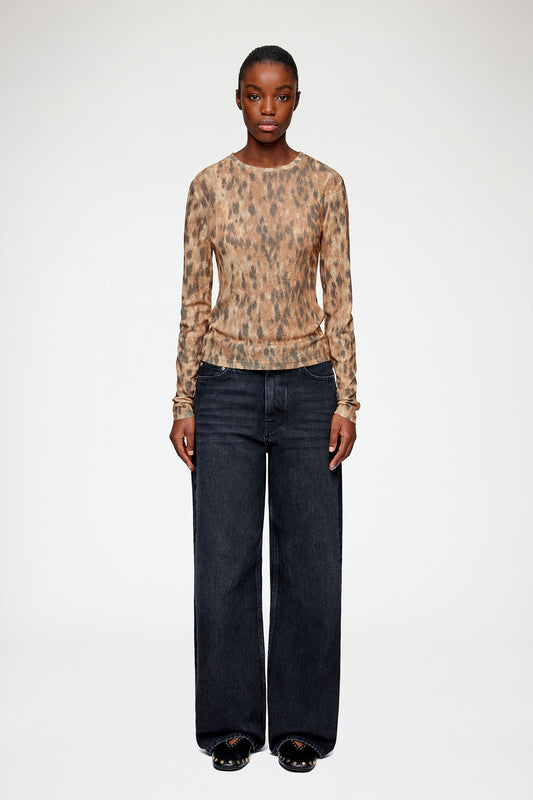 Long-sleeve Top in Printed Marl Mesh - GANNI