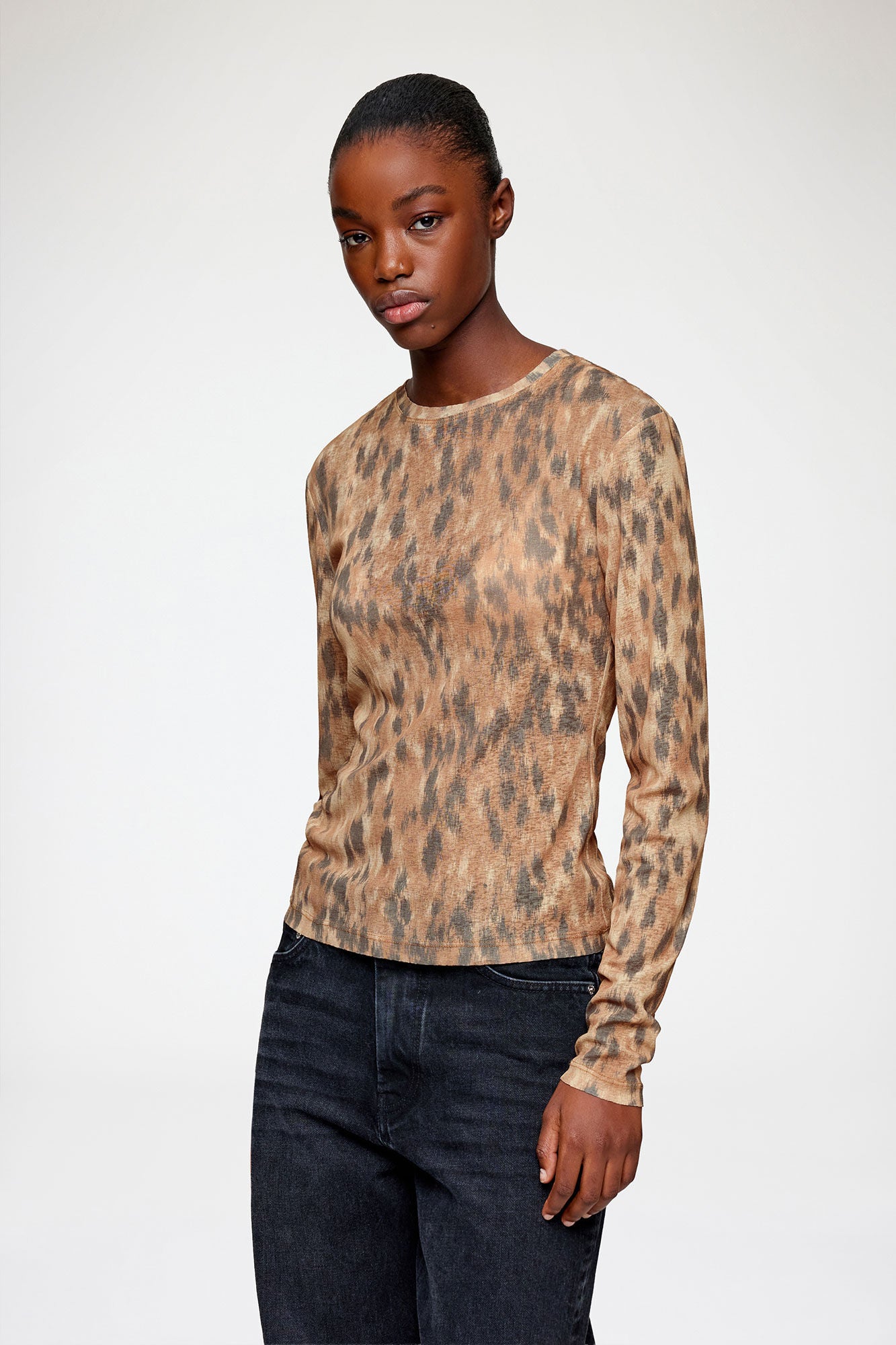 Long-sleeve Top in Printed Marl Mesh - GANNI
