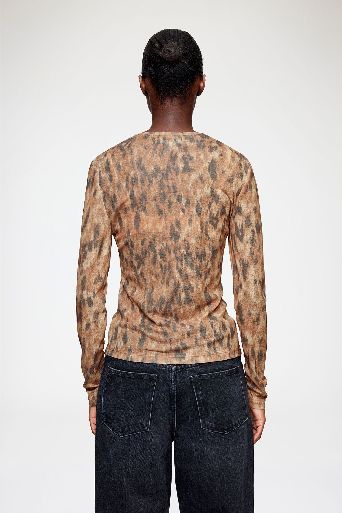Long-sleeve Top in Printed Marl Mesh - GANNI
