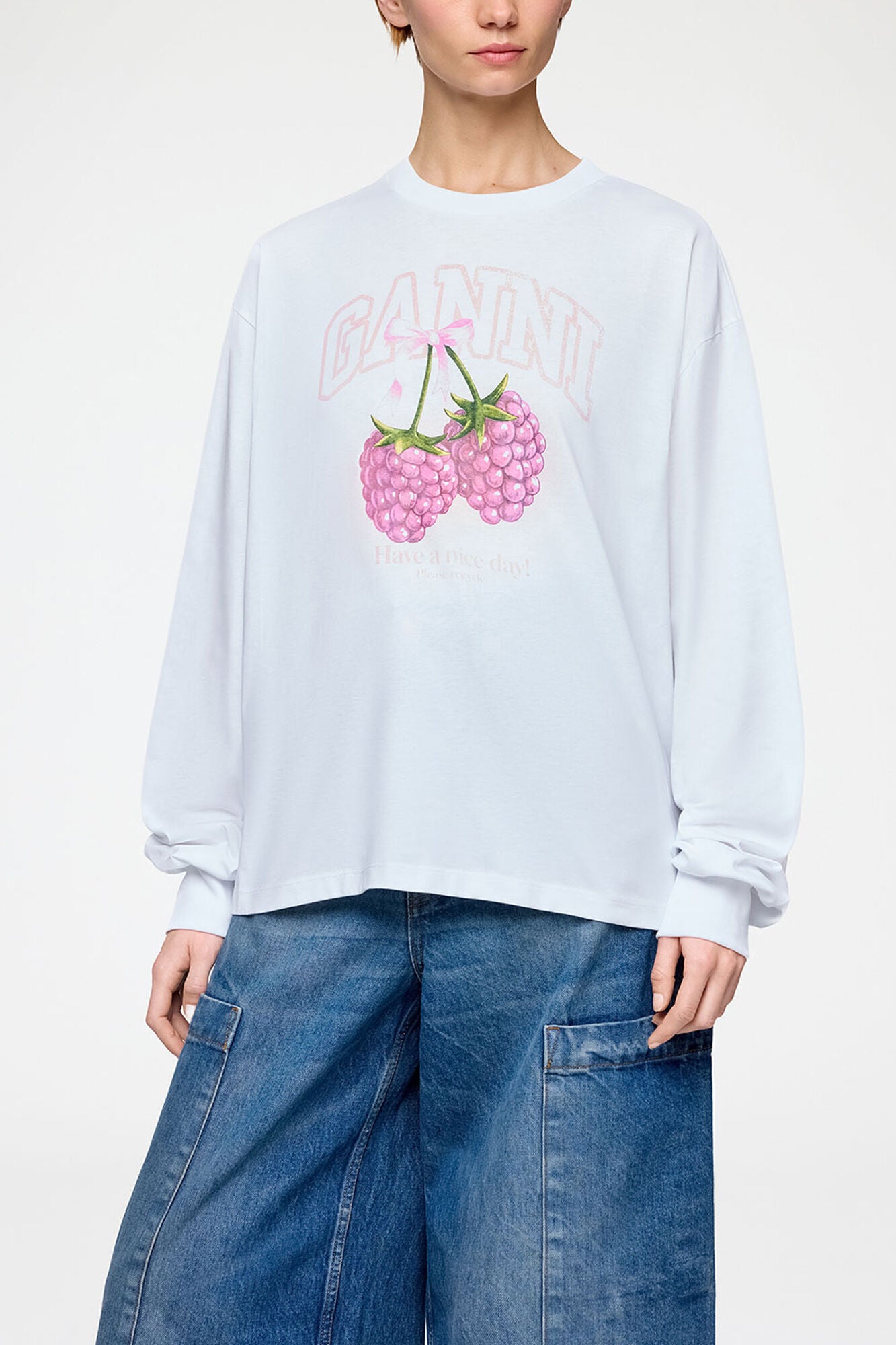 Long-sleeve T-shirt with Raspberries - GANNI