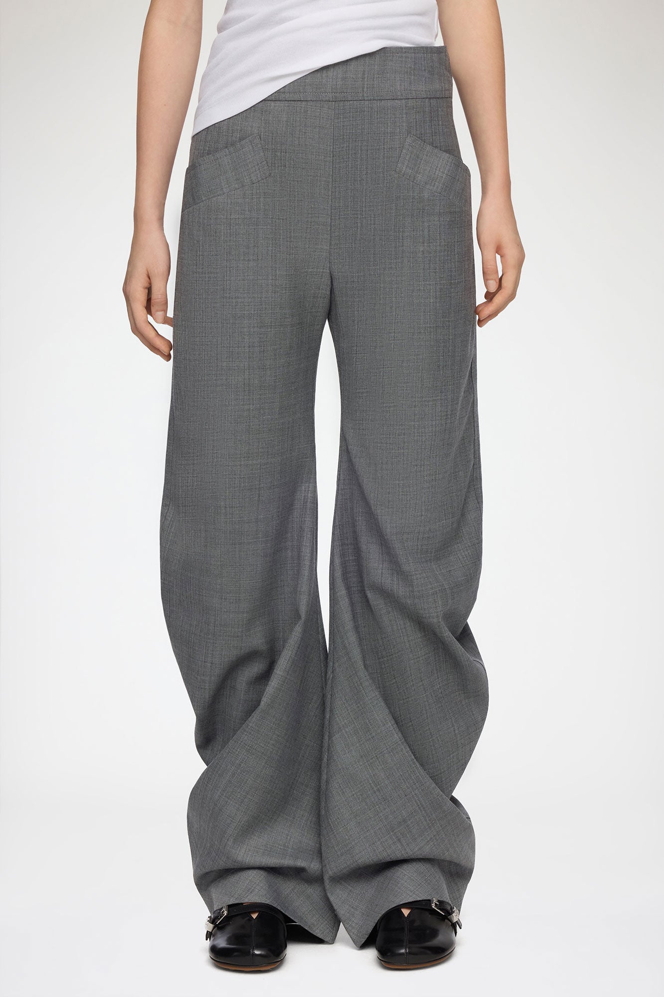 Pants in Grey Wool Melange - GANNI