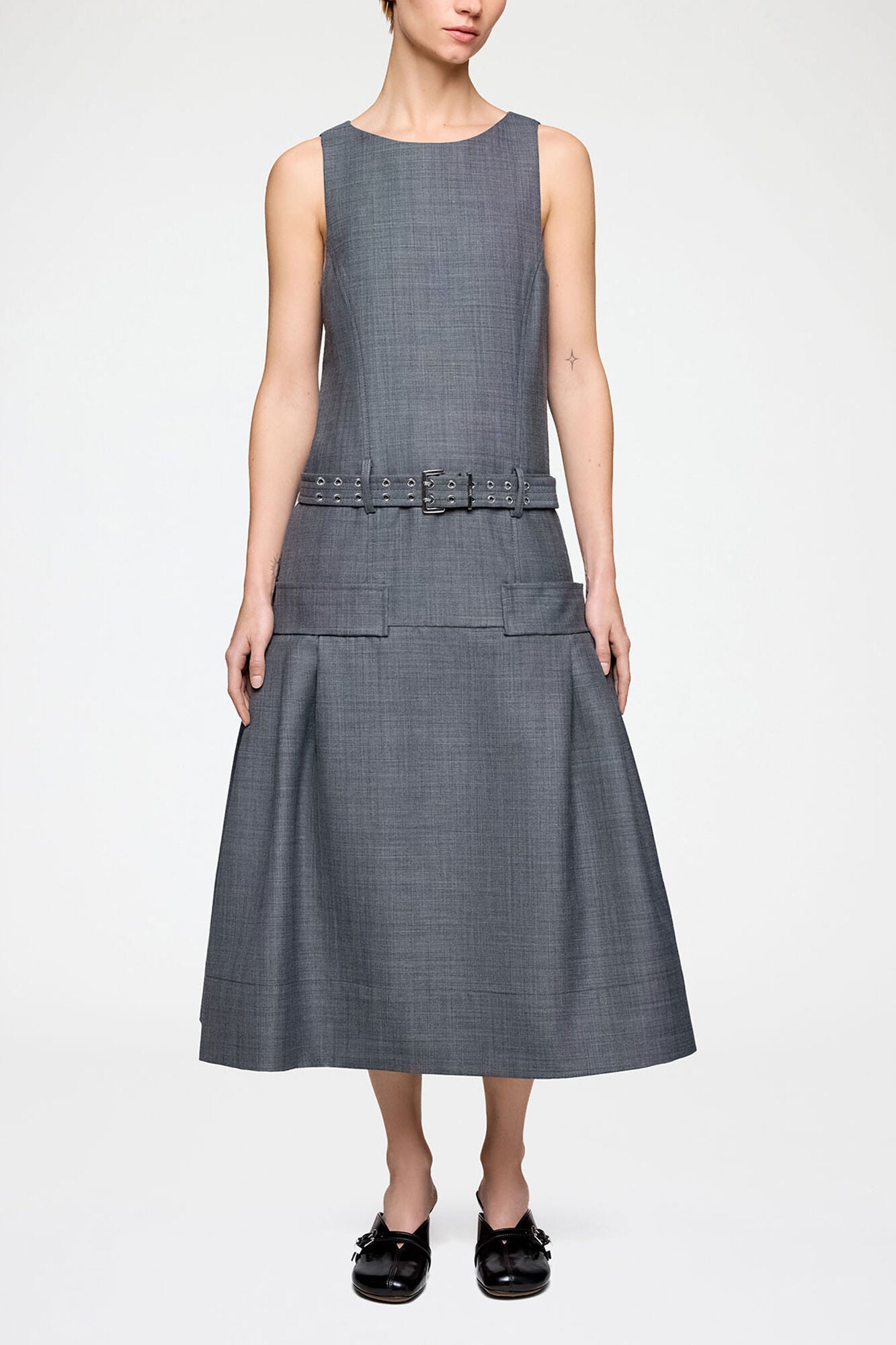Dress in Grey Wool Melange - GANNI