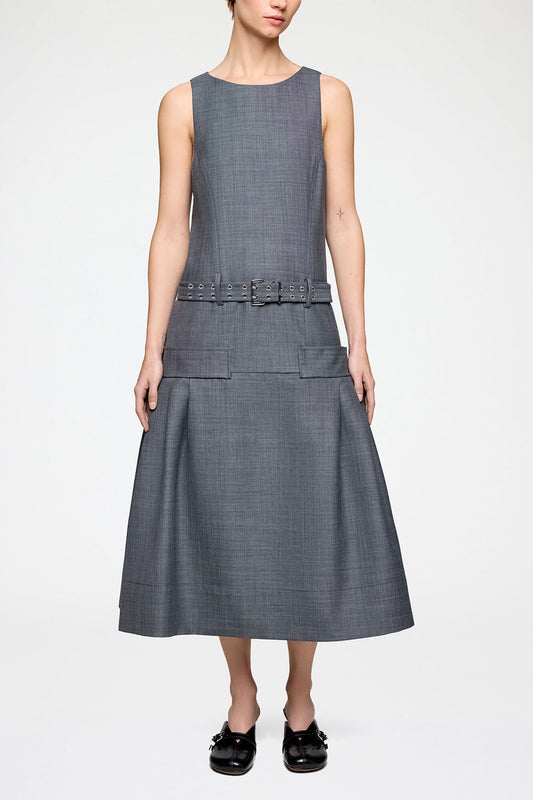 Dress in Grey Wool Melange - GANNI