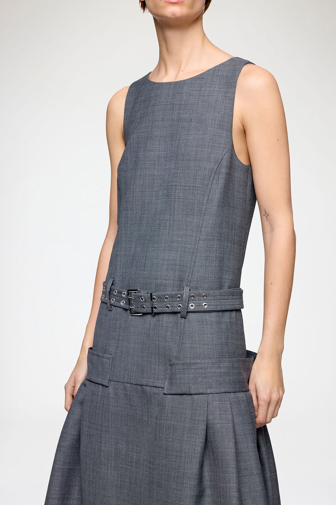 Dress in Grey Wool Melange - GANNI