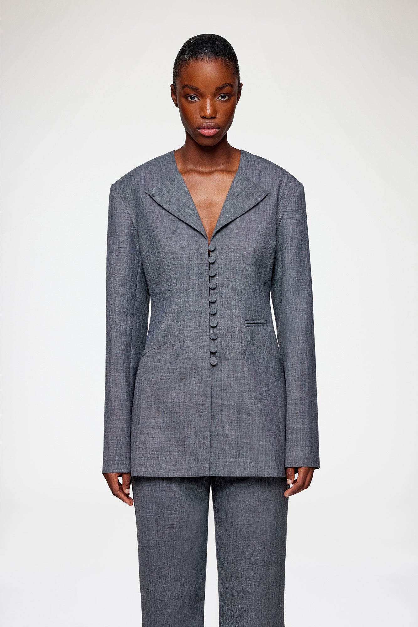 Blazer in Grey Wool Melange - GANNI