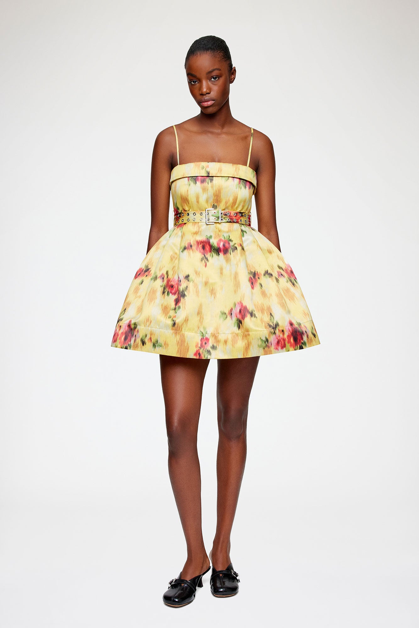 Dress in Yellow Printed Satin - GANNI