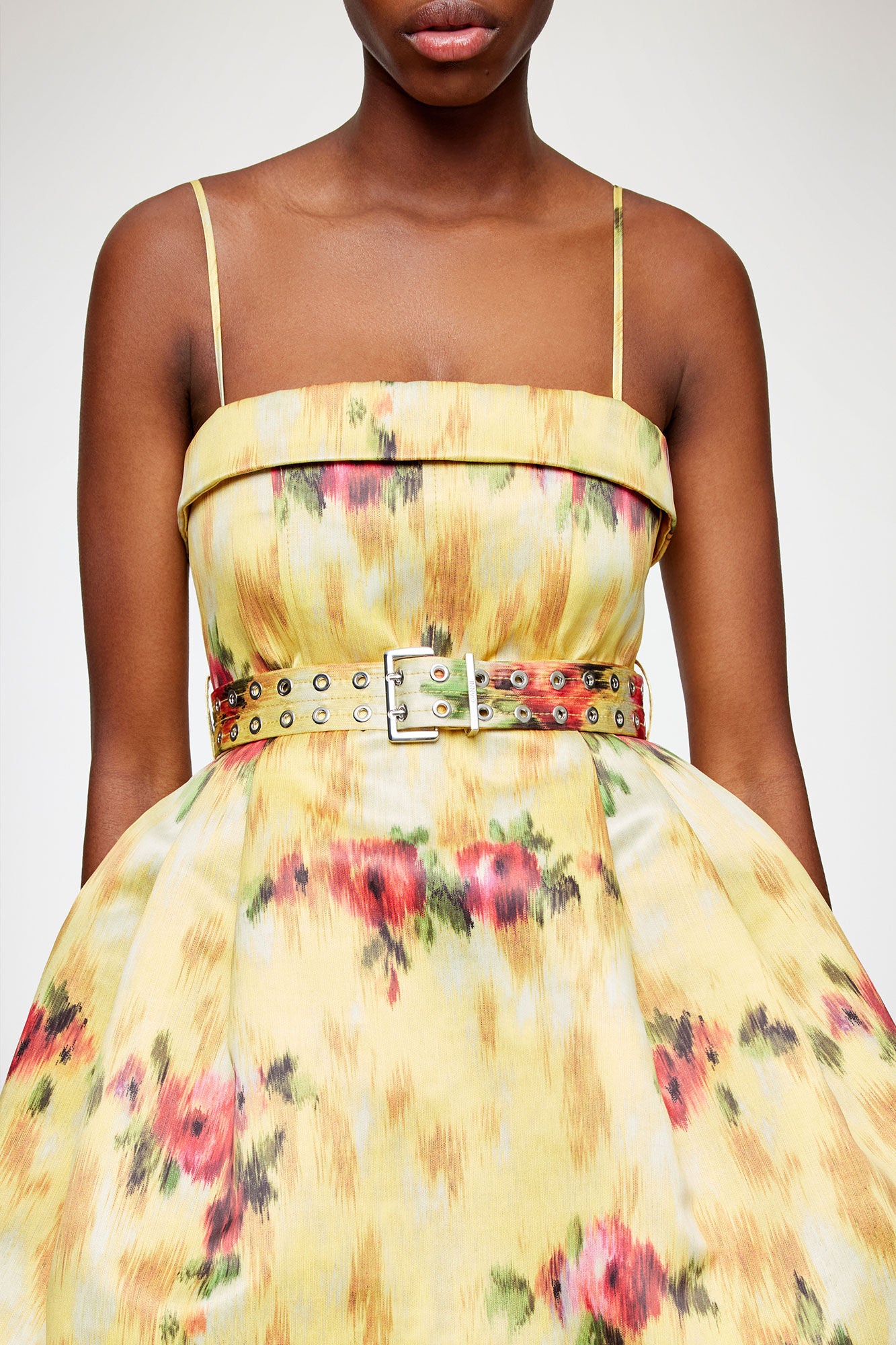 Dress in Yellow Printed Satin - GANNI