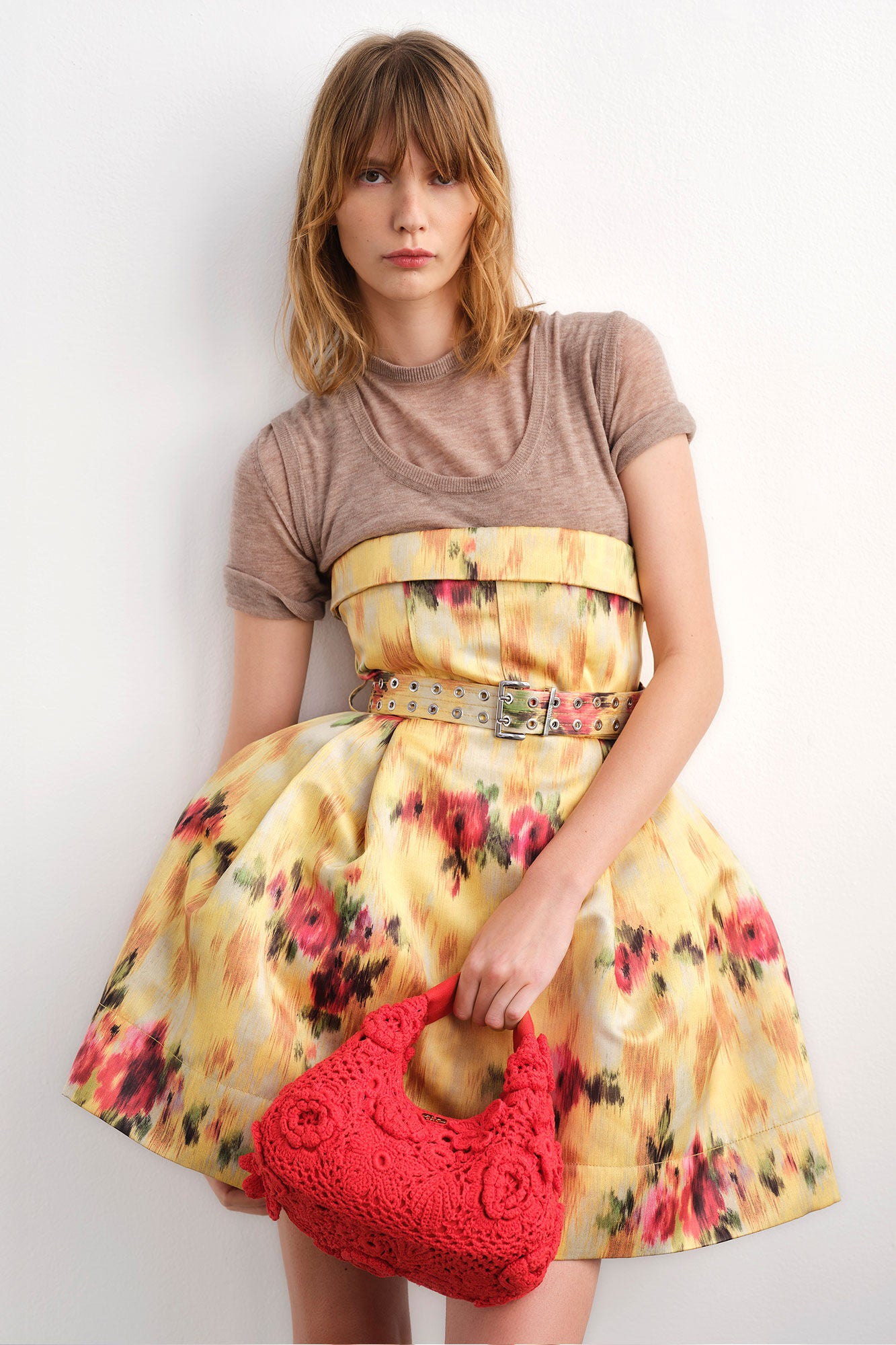 Dress in Yellow Printed Satin - GANNI