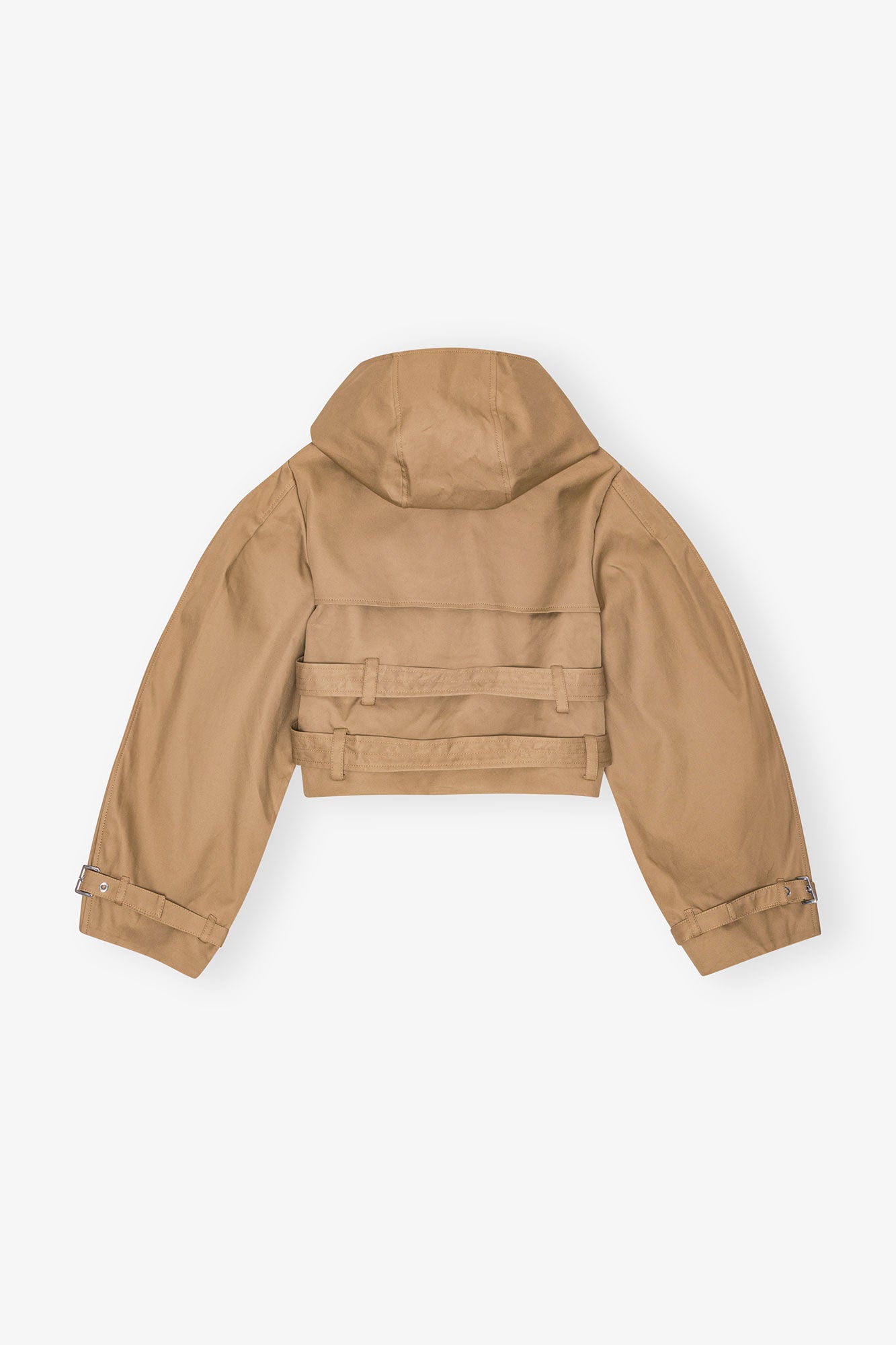 Camel Bonded Cotton Short Trench Jacket - GANNI