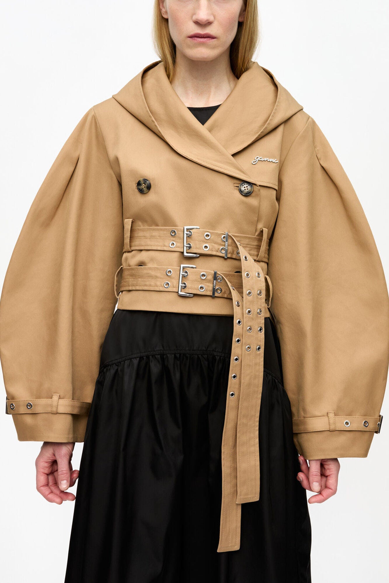 Camel Bonded Cotton Short Trench Jacket - GANNI