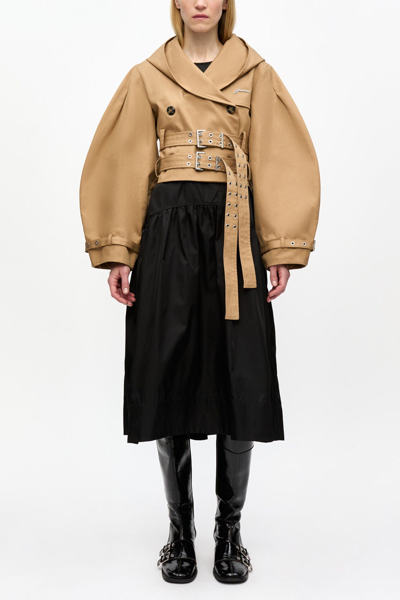 Camel Bonded Cotton Short Trench Jacket - GANNI