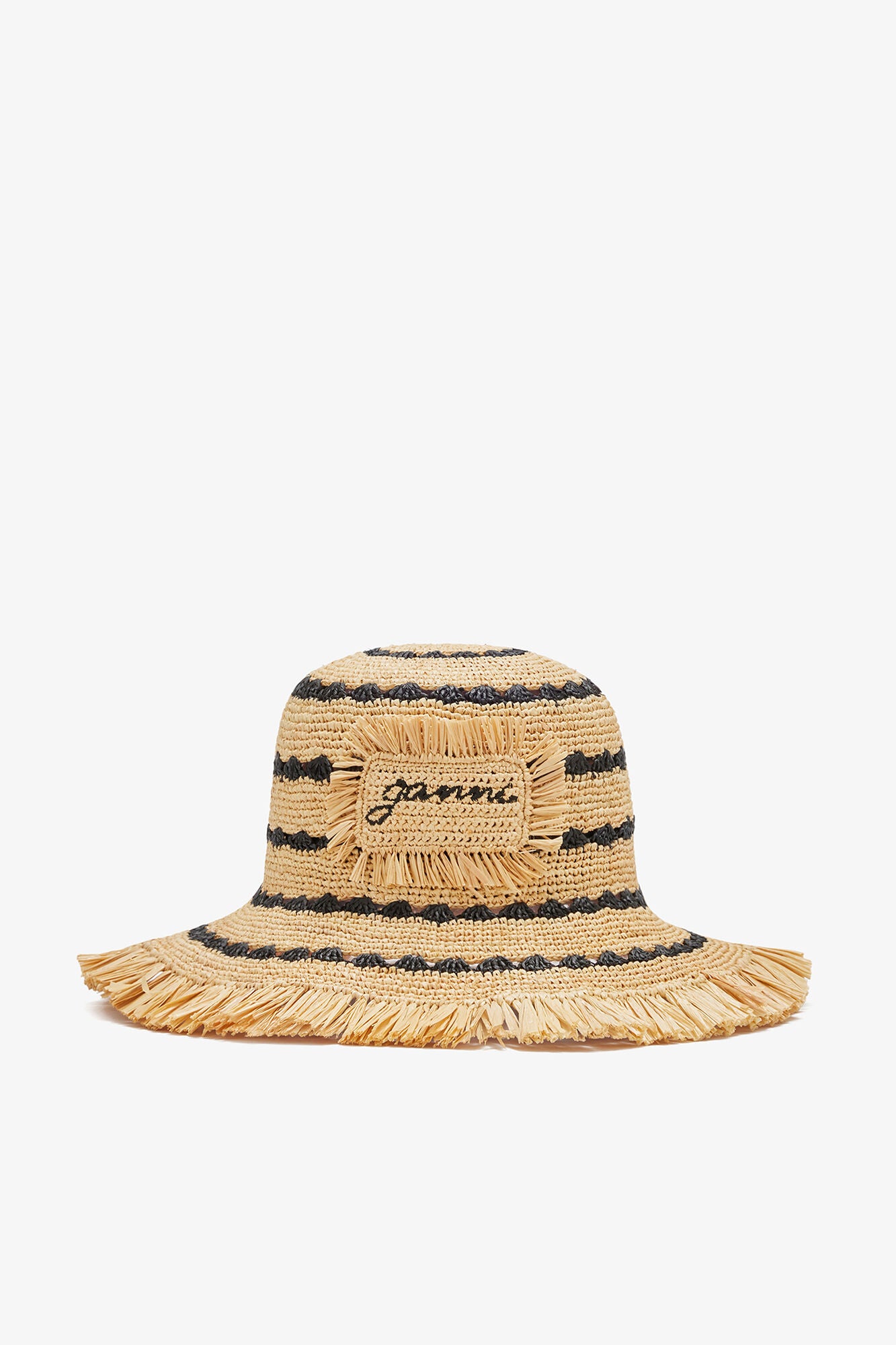 Multicolour Bucket Hat in Striped Raffia - GANNI