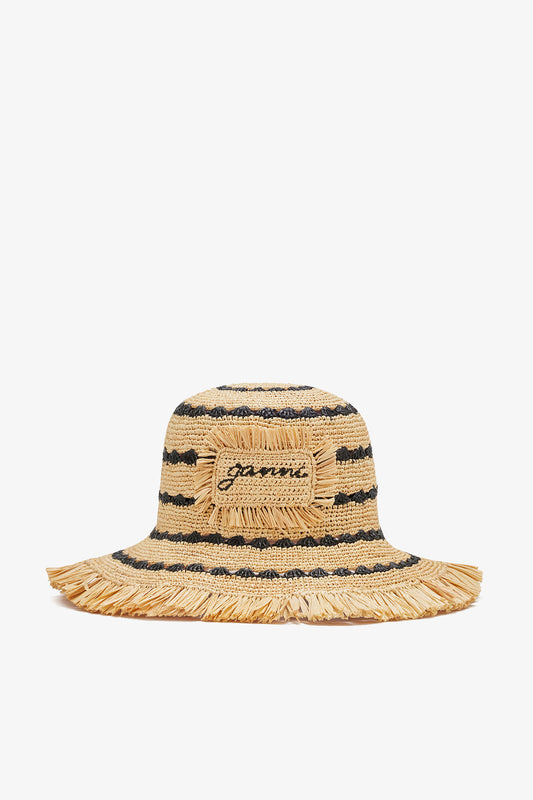 Multicolour Bucket Hat in Striped Raffia - GANNI