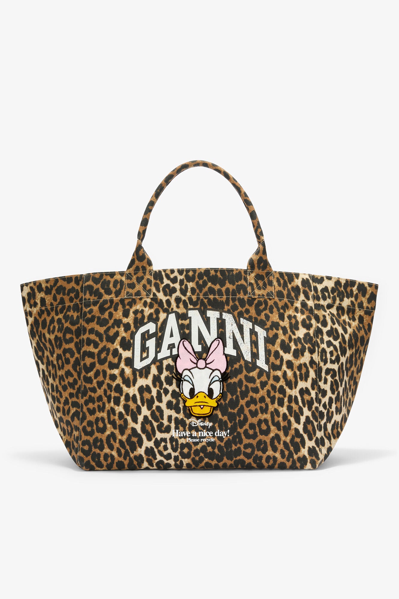 Almond Milk Daisy Duck Leopard XXL Tote - GANNI