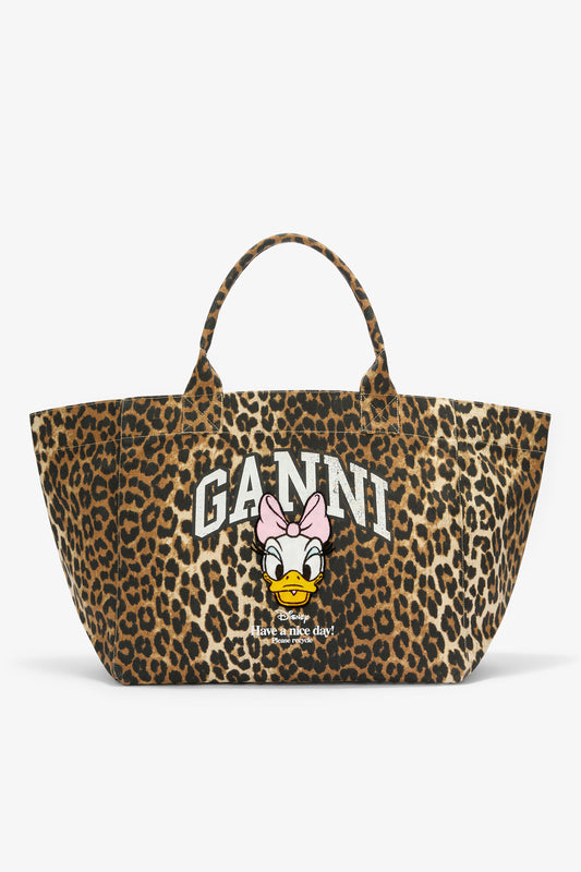 Almond Milk Daisy Duck Leopard XXL Tote - GANNI