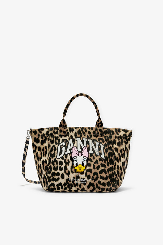 Almond Milk Daisy Duck Leopard Small Tote - GANNI