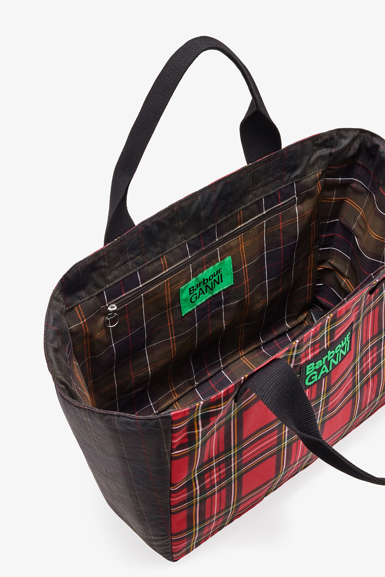 Dark Green Red Tartan Tote - GANNI
