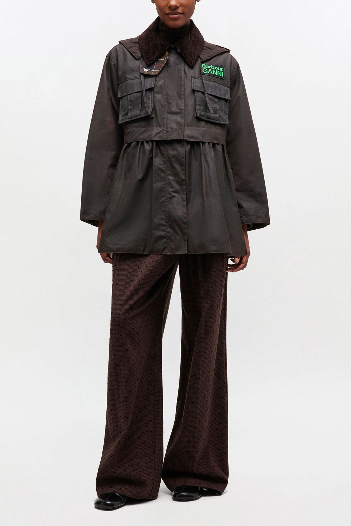 Peplum Wax Jacket in Green - GANNI