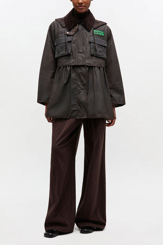 Peplum Wax Jacket in Green - GANNI