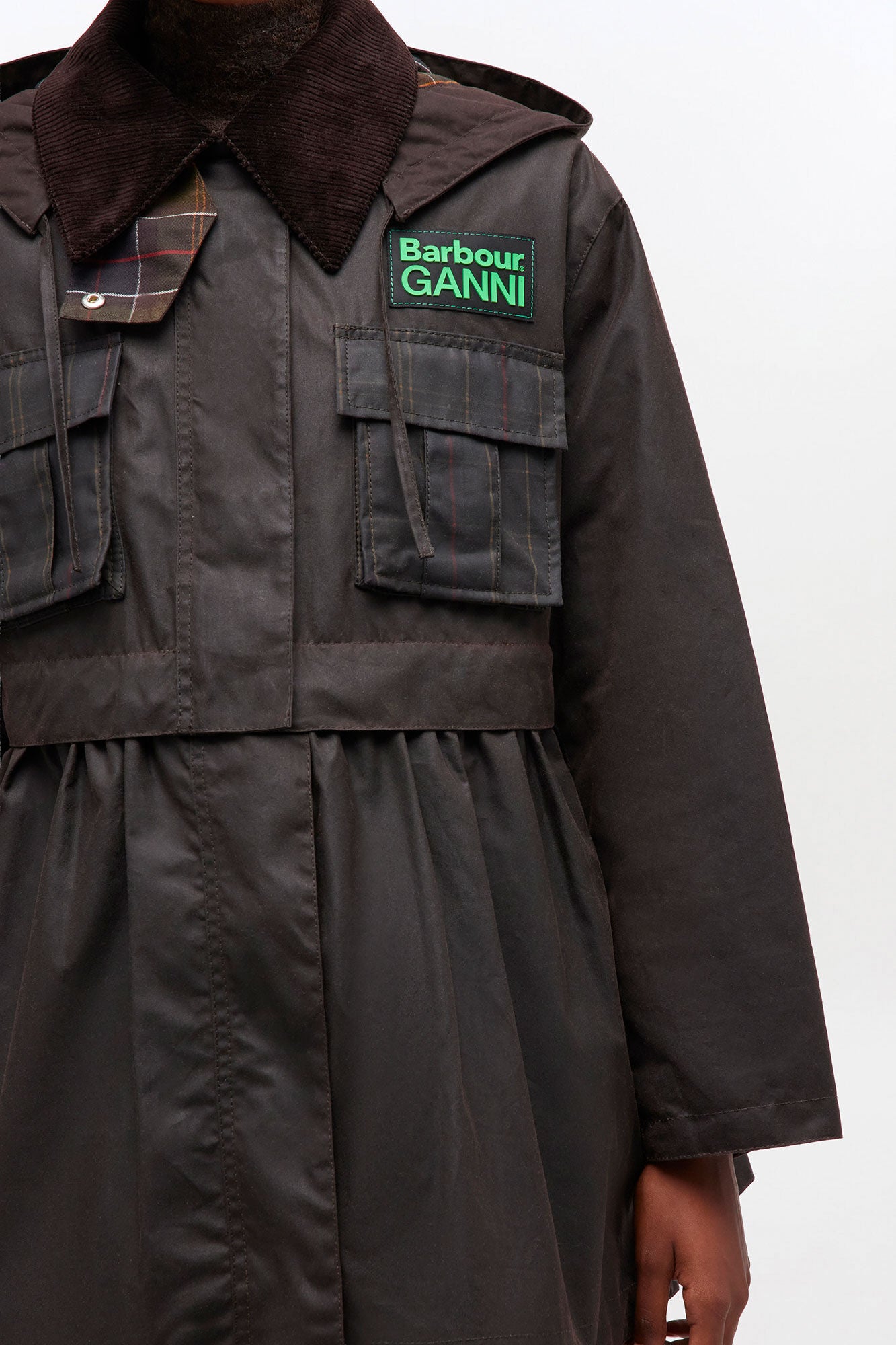 Peplum Wax Jacket in Green - GANNI