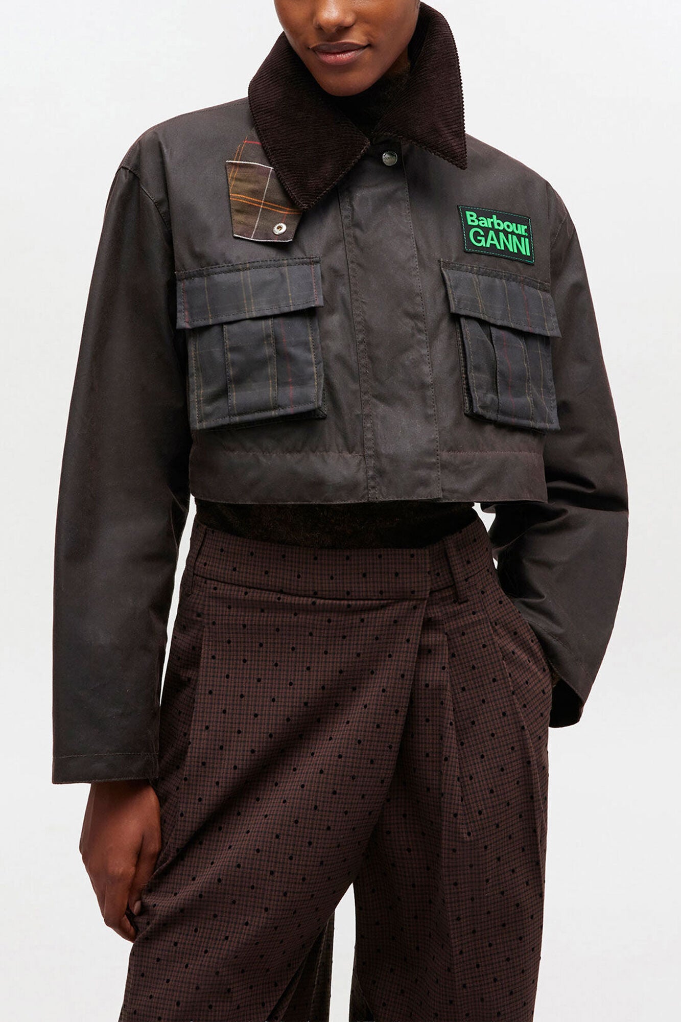 Peplum Wax Jacket in Green - GANNI