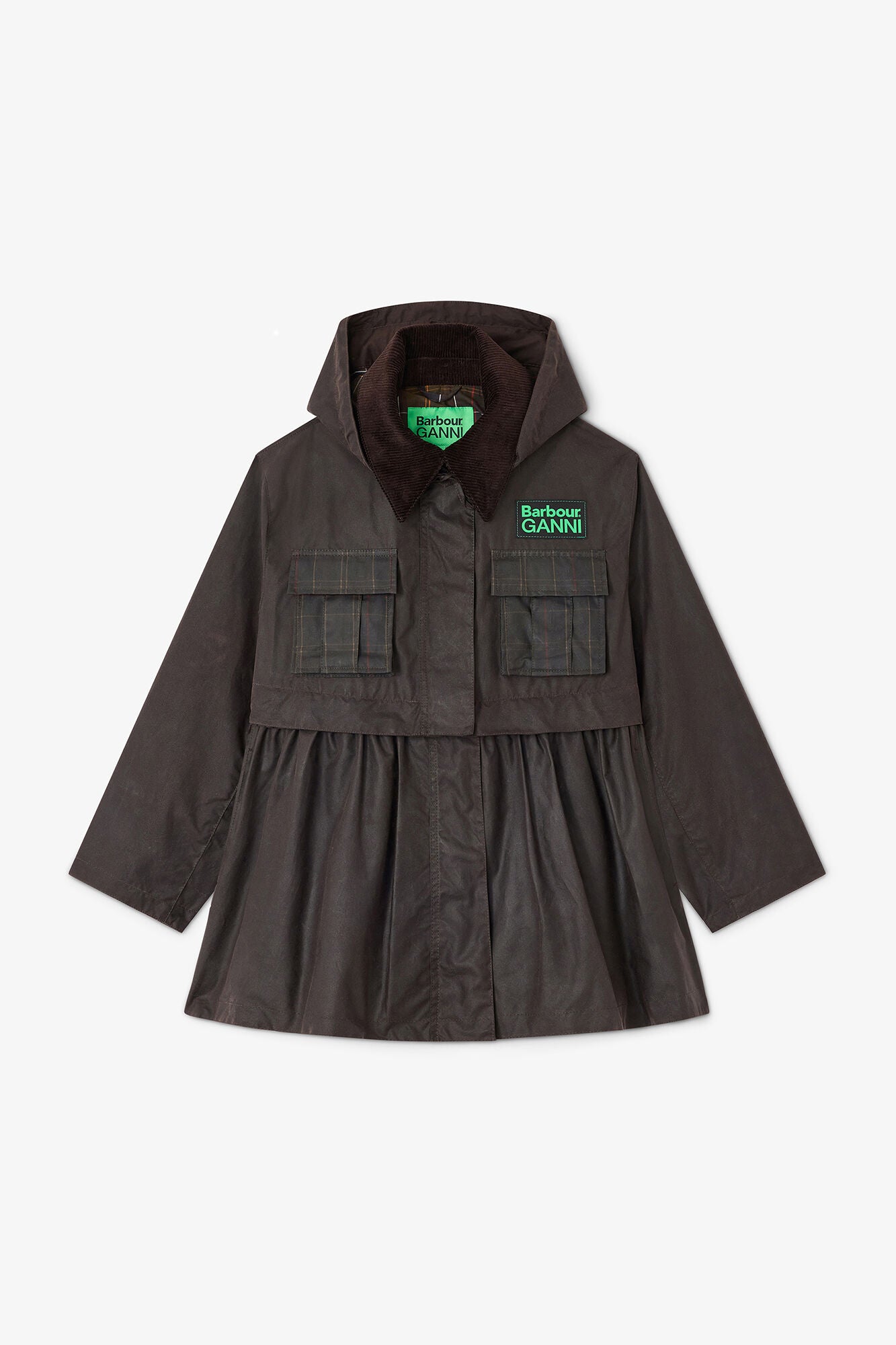 Peplum Wax Jacket in Green - GANNI
