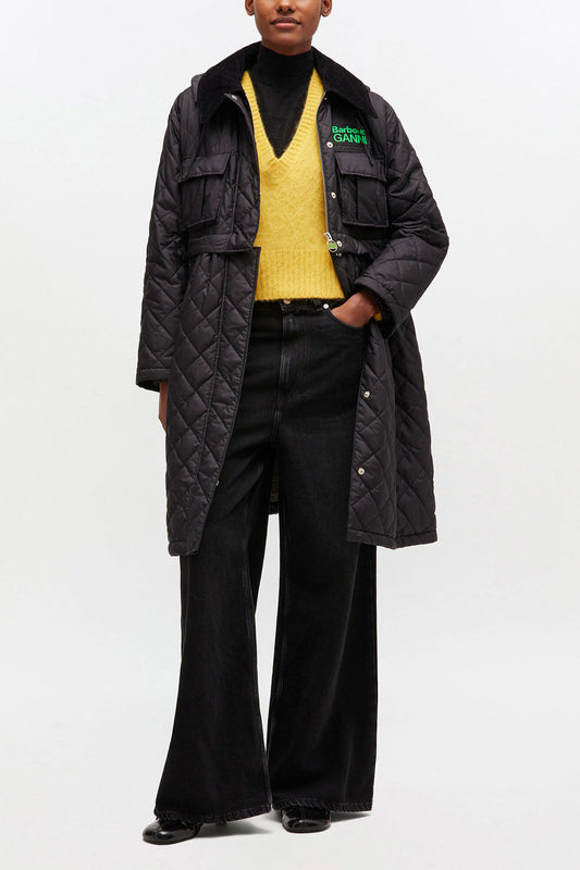 Quilted Long Coat in Black - GANNI