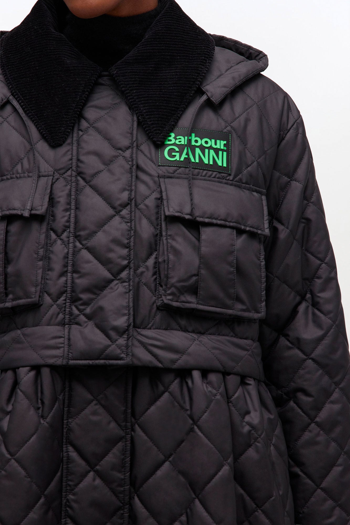 Quilted Long Coat in Black - GANNI
