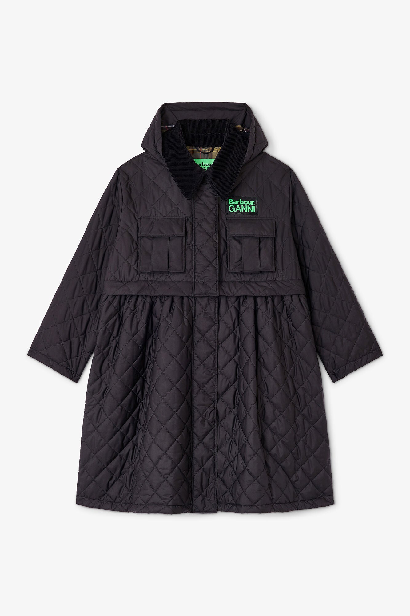 Quilted Long Coat in Black - GANNI