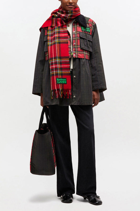 Peplum Wax Jacket in Tartan - GANNI