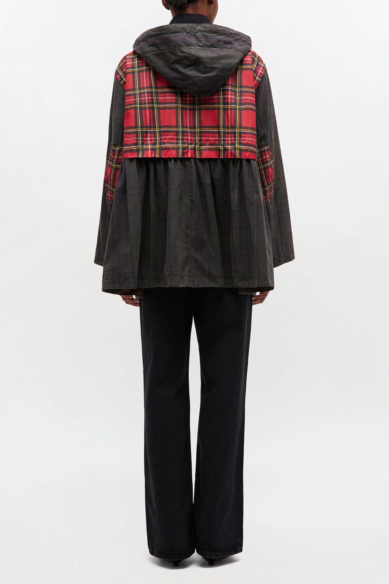 Peplum Wax Jacket in Tartan - GANNI
