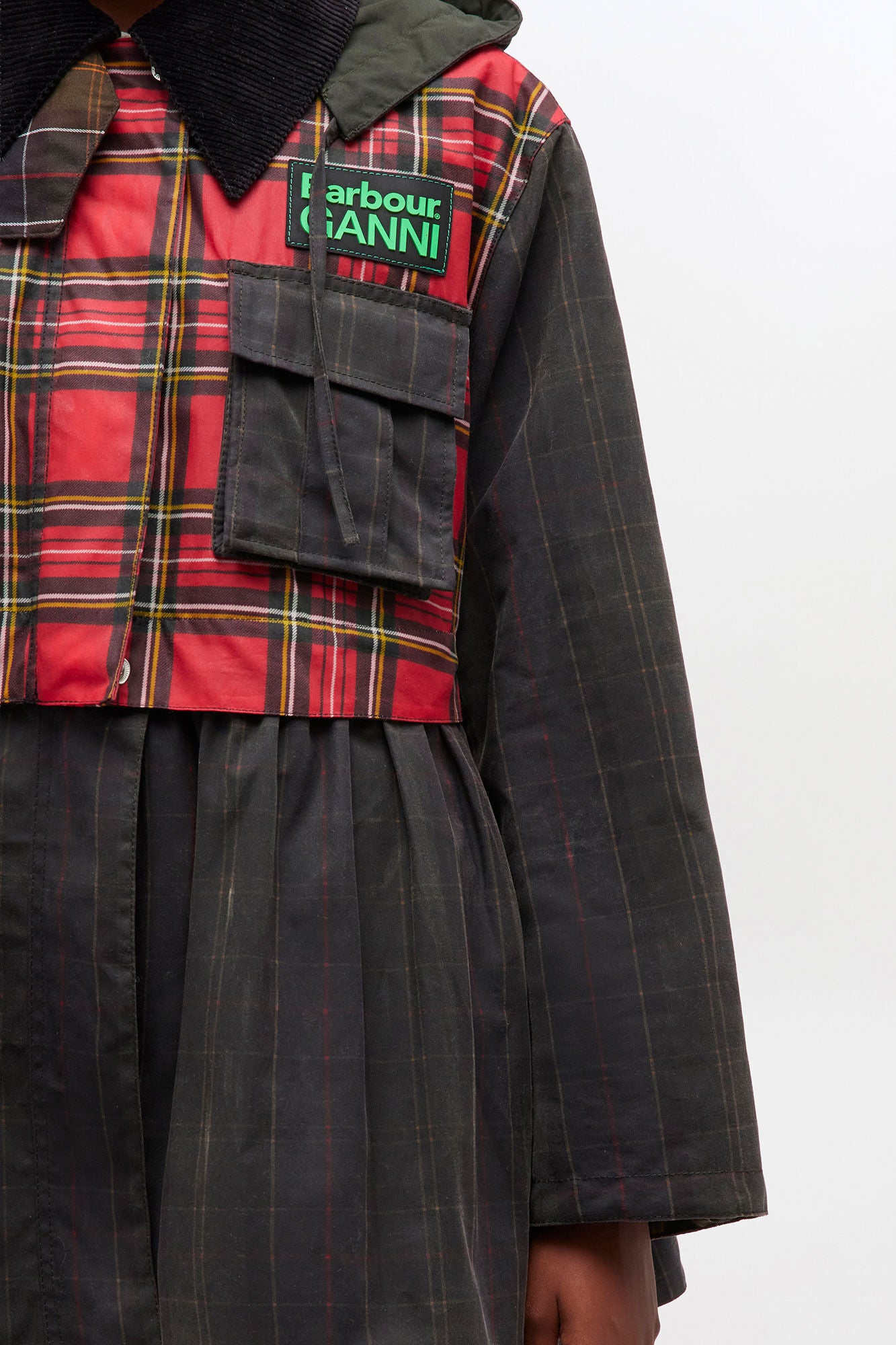 Peplum Wax Jacket in Tartan - GANNI