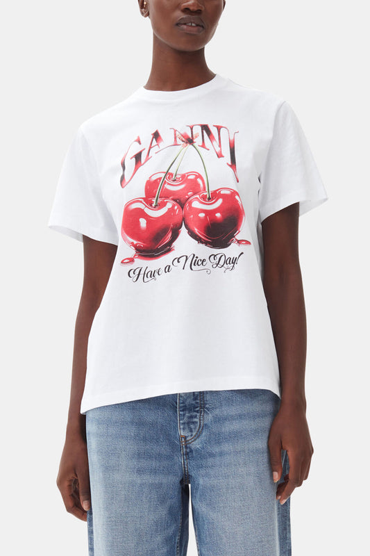 White Basic Jersey Cherry Relaxed T-shirt - GANNI