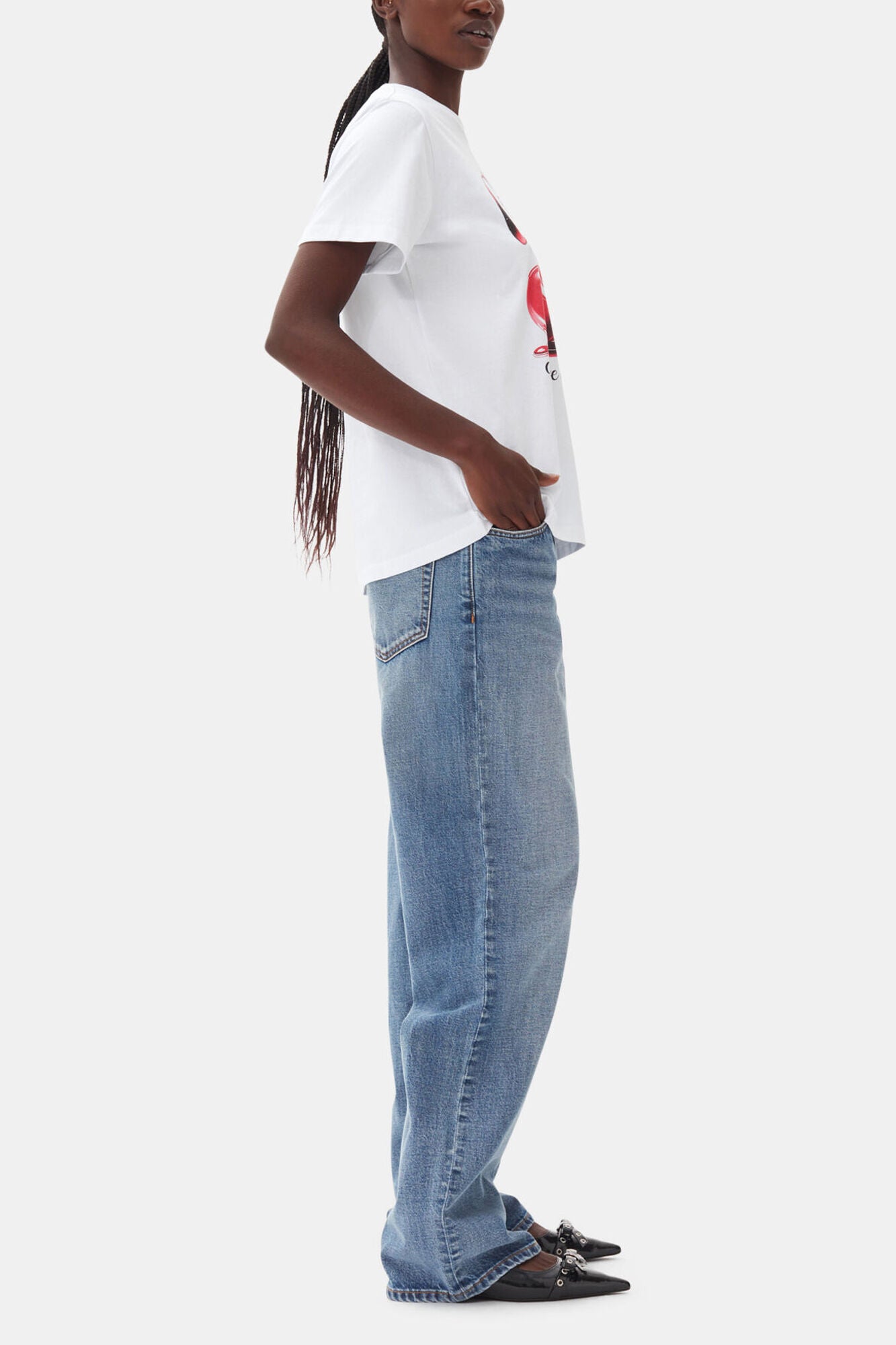 White Basic Jersey Cherry Relaxed T-shirt - GANNI