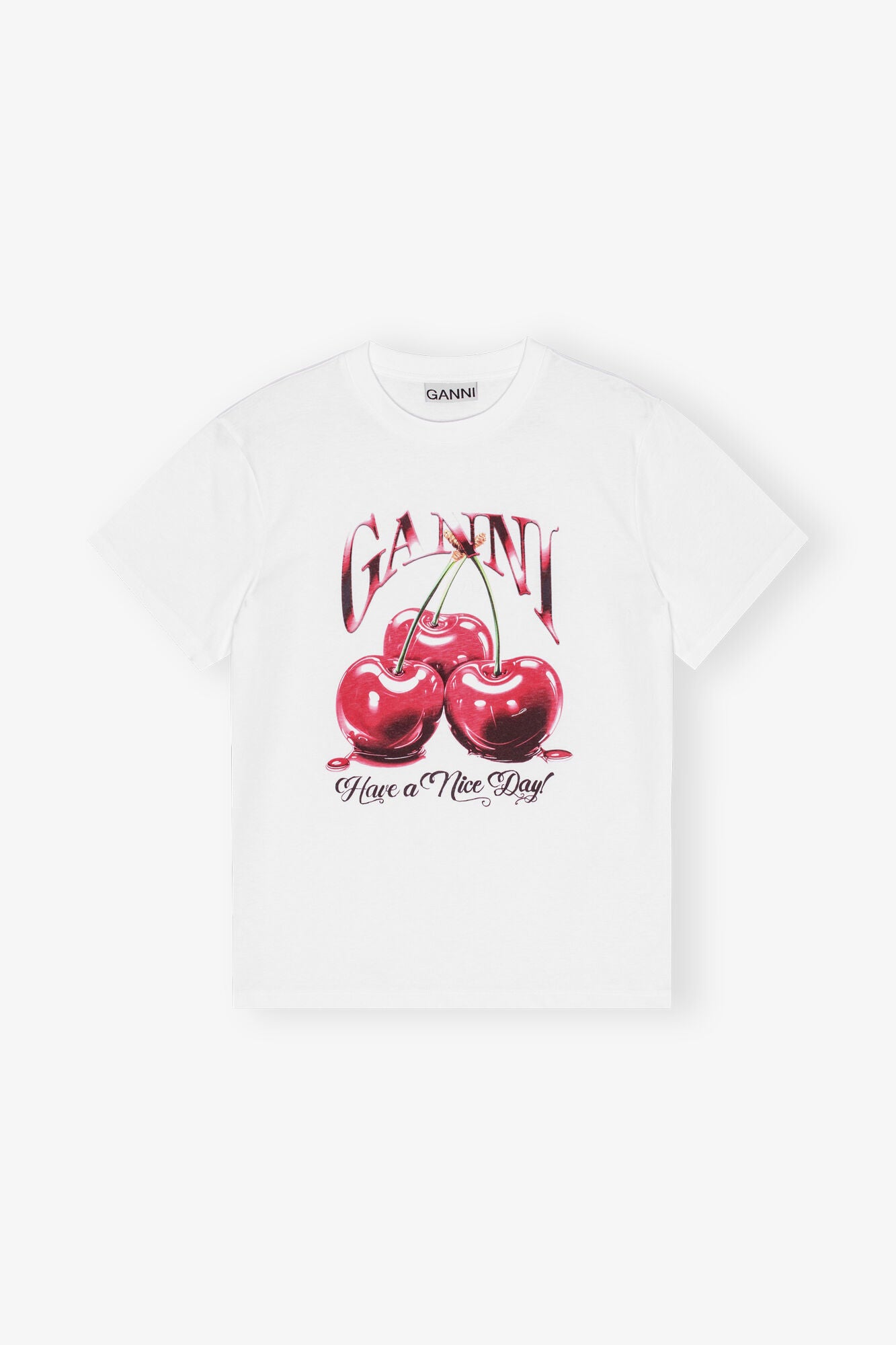 White Basic Jersey Cherry Relaxed T-shirt - GANNI
