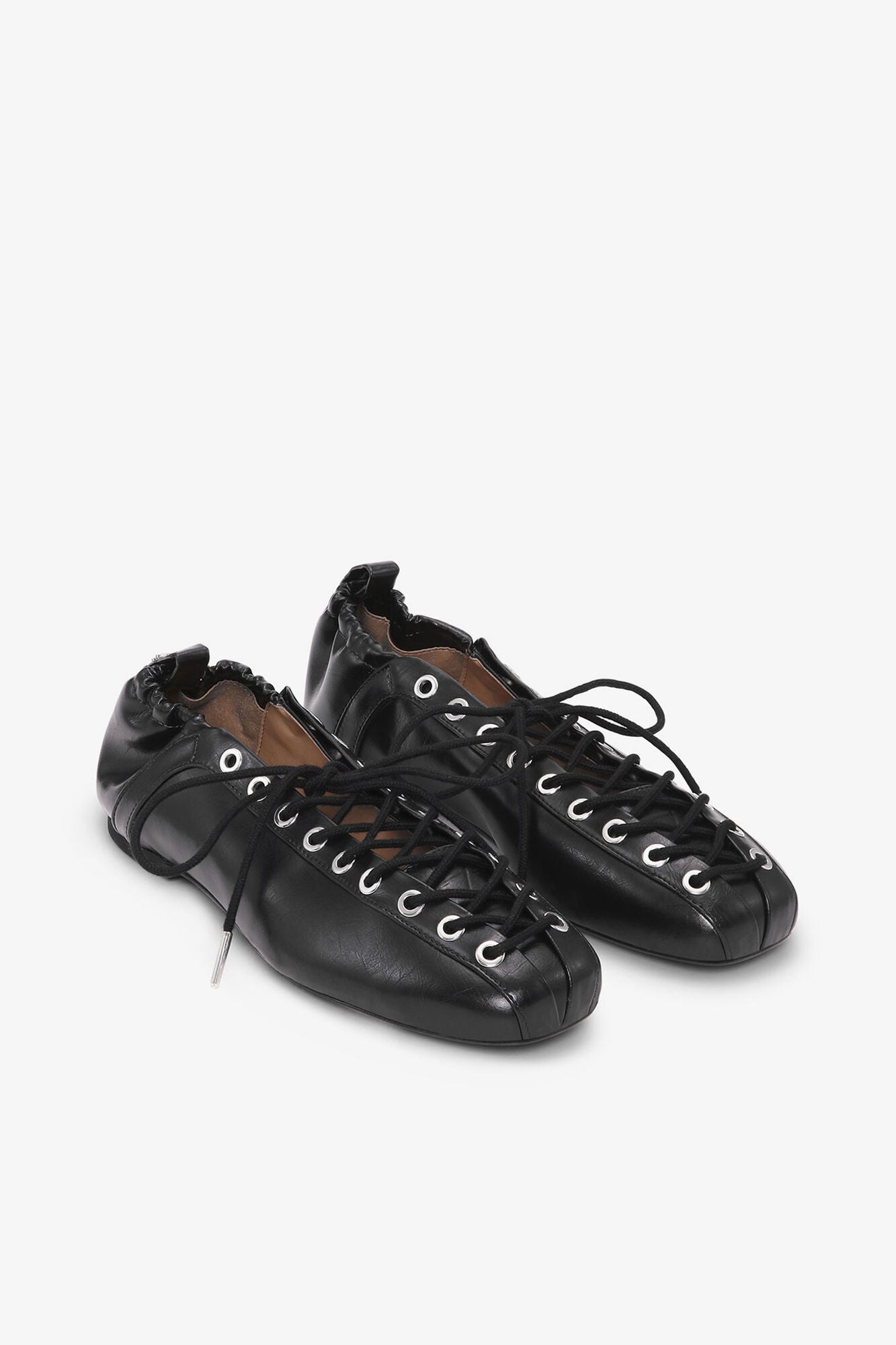 Lace-Up Ballerinas in Black Oleatex - GANNI