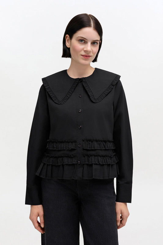 Stretch Cotton Ruffle Shirt - GANNI