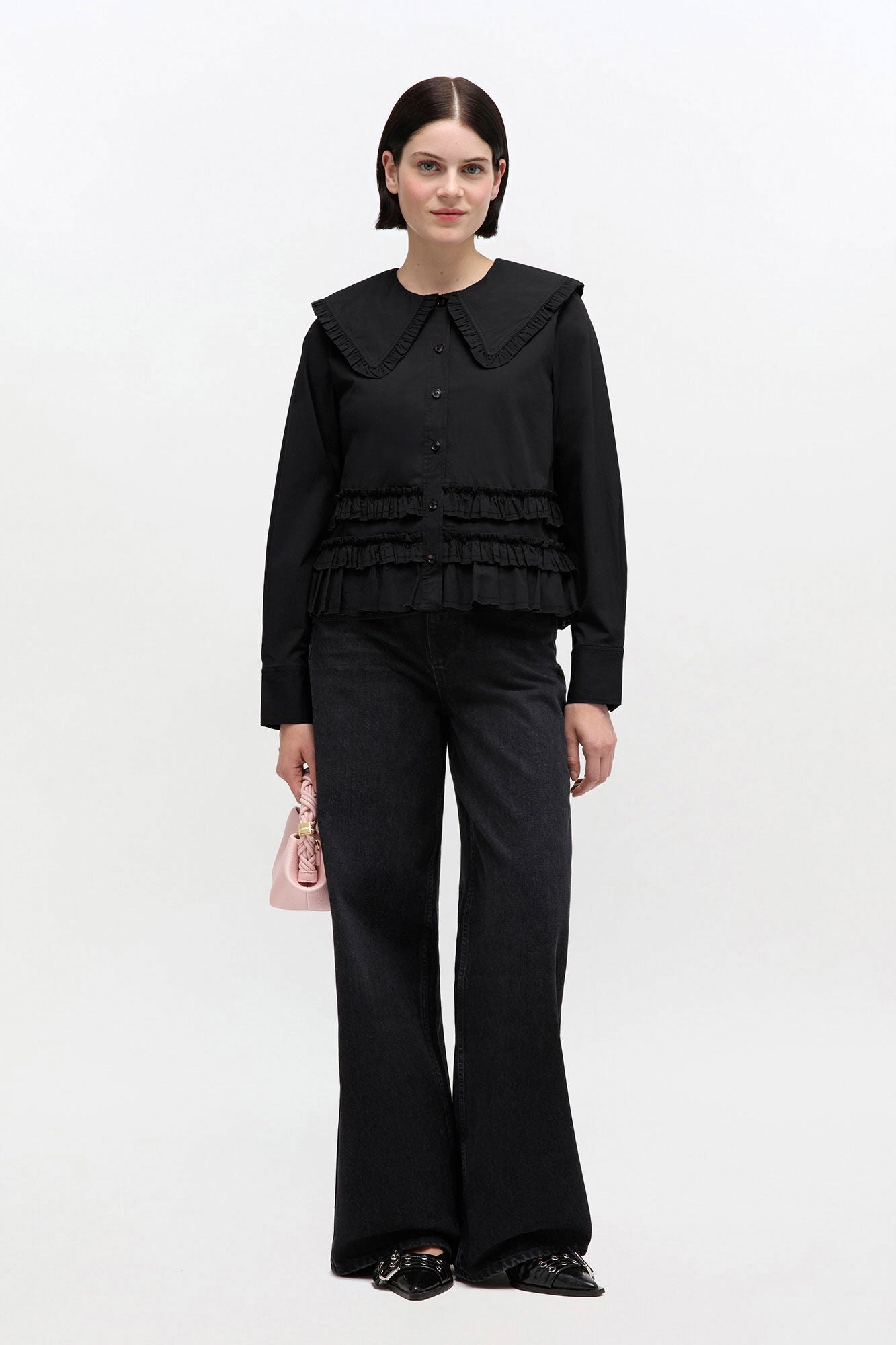 Stretch Cotton Ruffle Shirt - GANNI