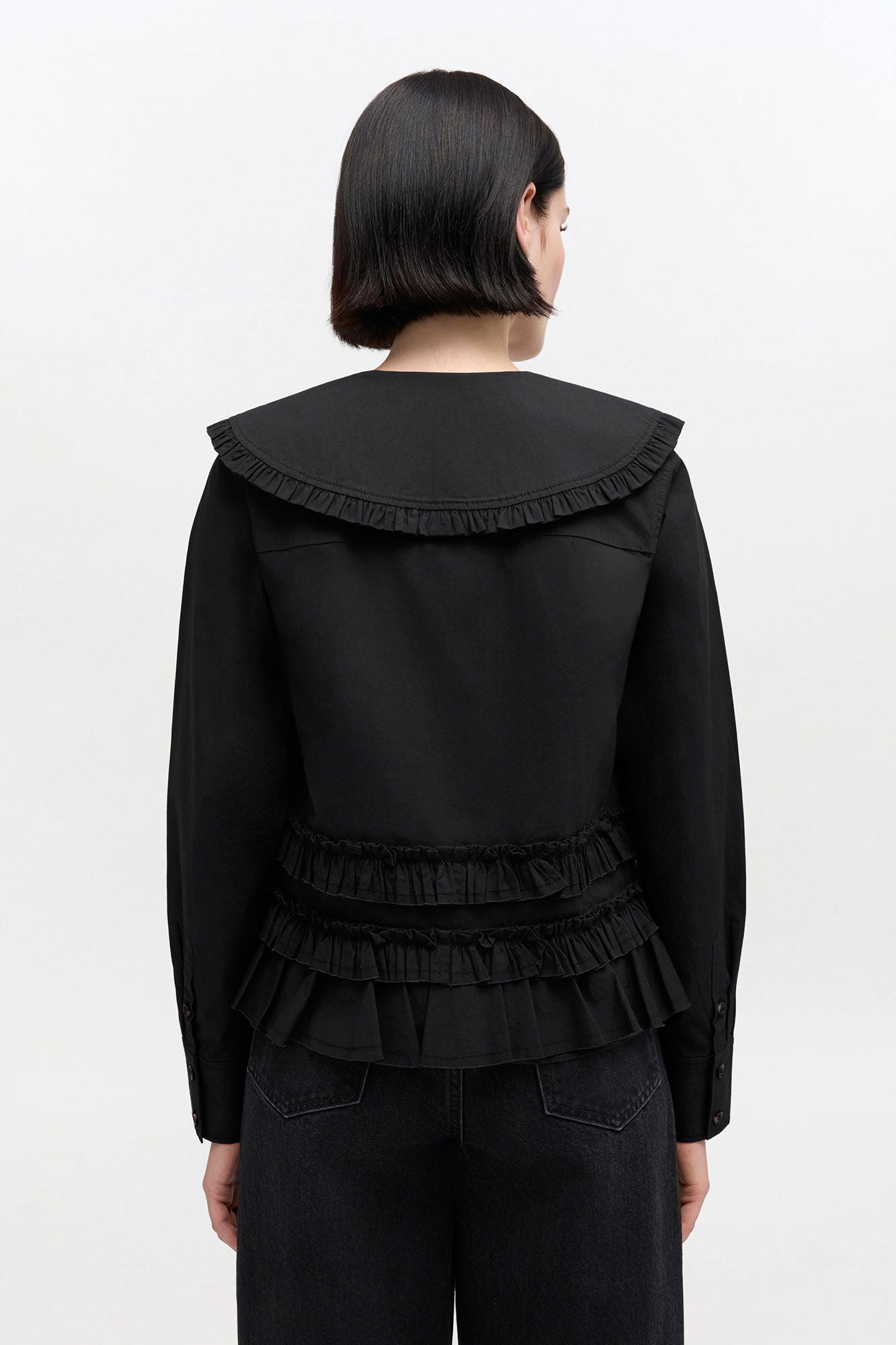 Stretch Cotton Ruffle Shirt - GANNI