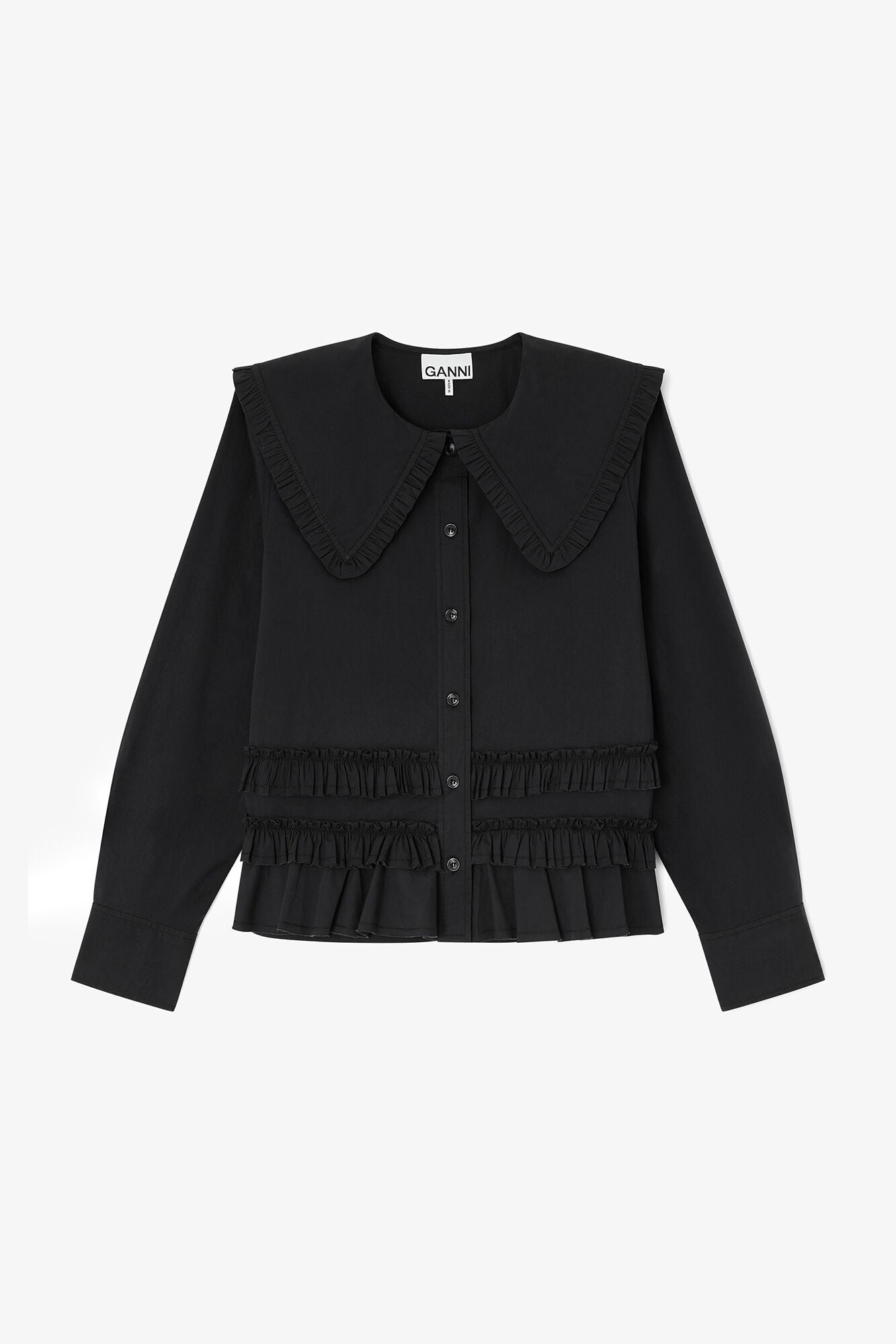 Stretch Cotton Ruffle Shirt - GANNI