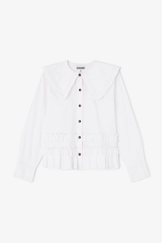 Stretch Cotton Ruffle Shirt - GANNI