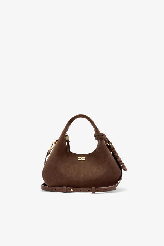 Chicory Coffee Brown Suede Mini Hobo Bag - GANNI
