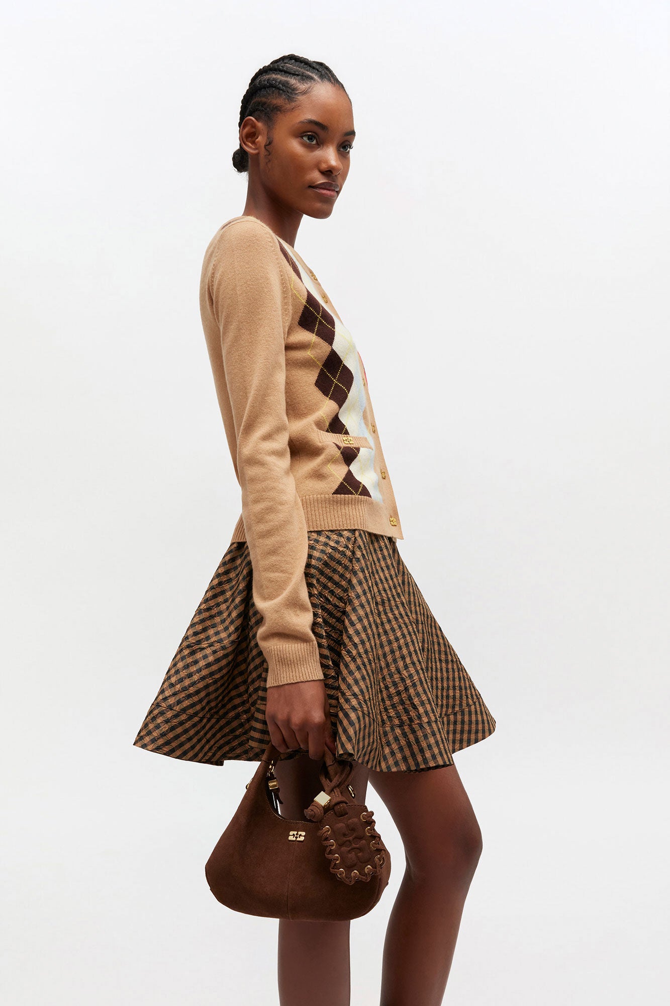 Chicory Coffee Brown Suede Mini Hobo Bag - GANNI