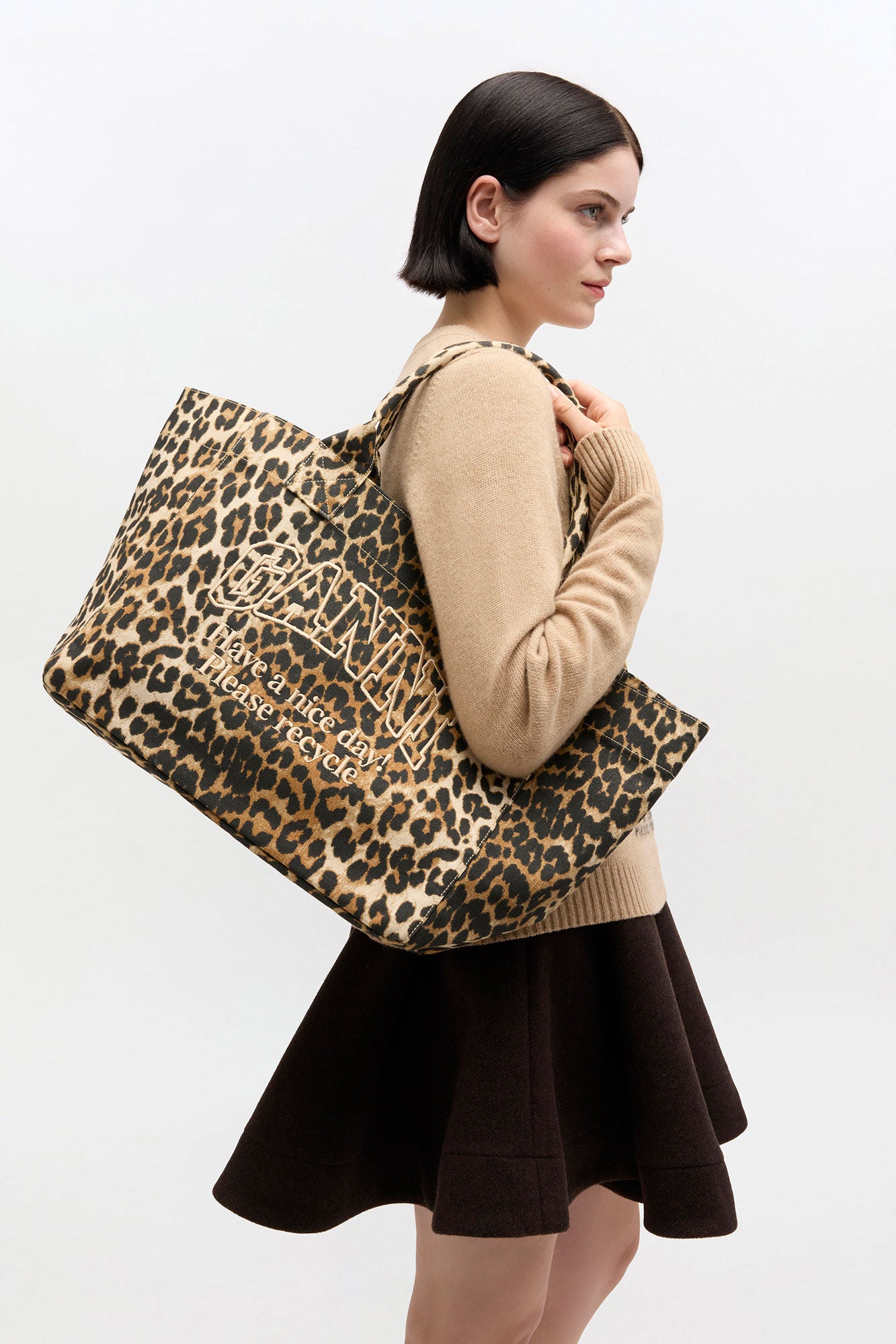 Almond Milk Leopard Medium Tote - GANNI