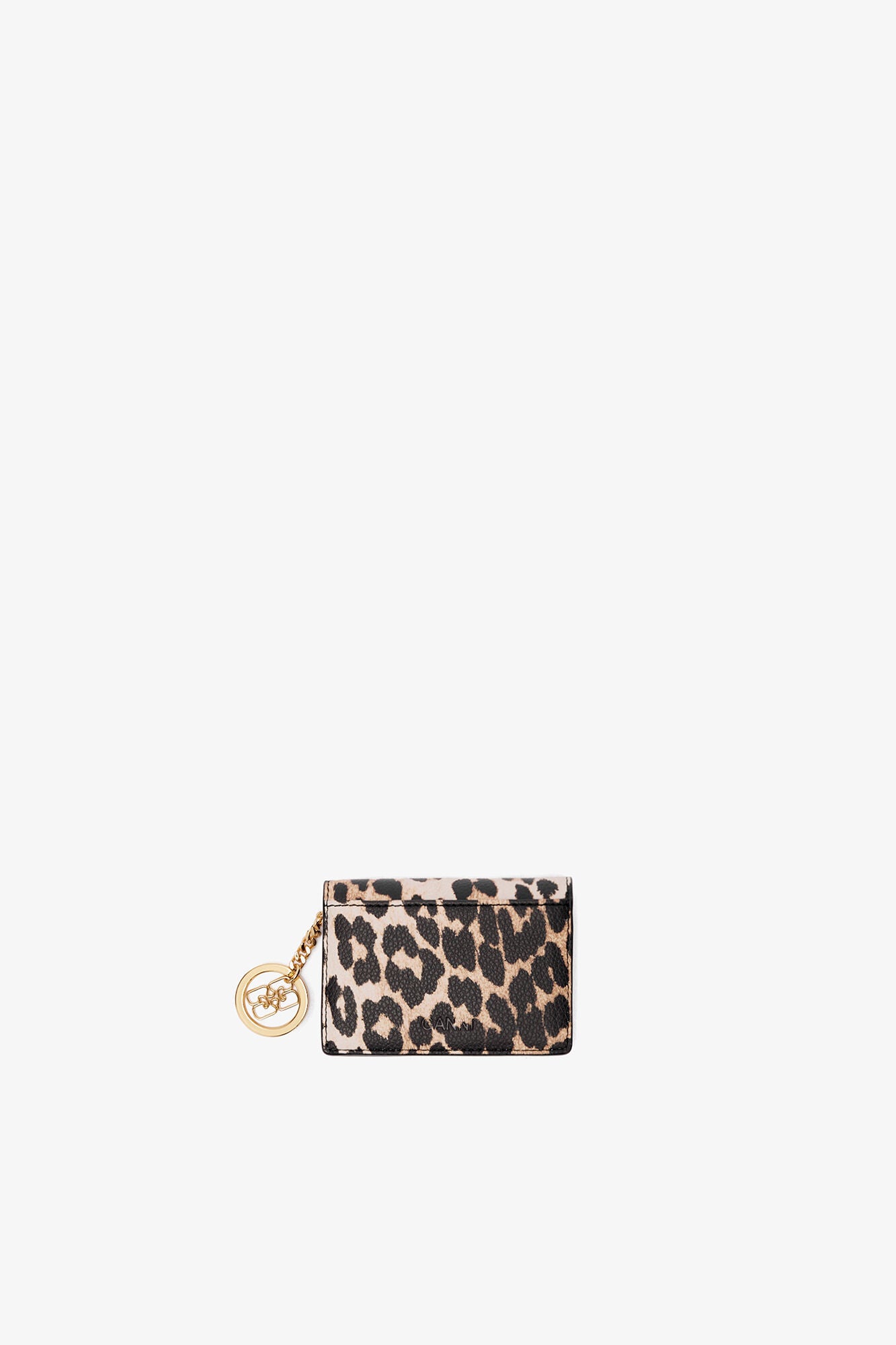 Almond Milk Leopard Grained Bou Card Holder With Flap - GANNI