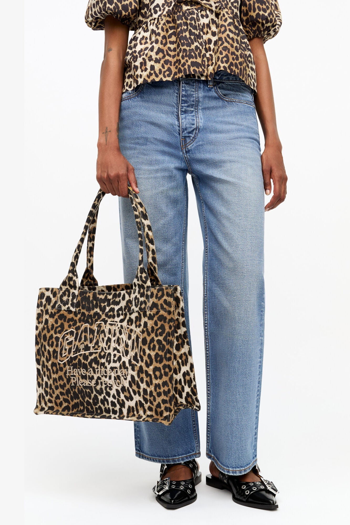 Leopard Leopard Large Canvas Tote Bag - GANNI