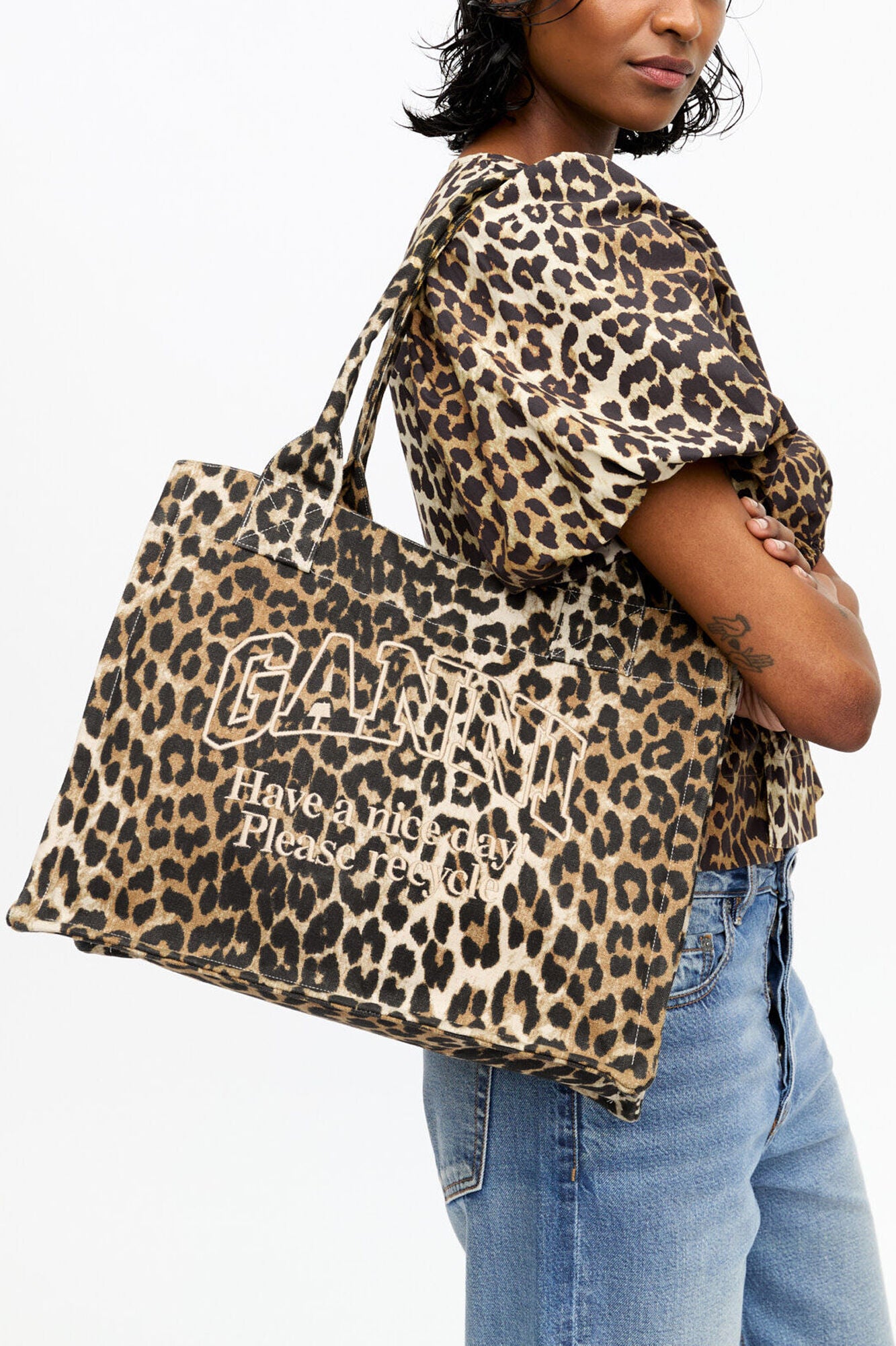 Leopard Leopard Large Canvas Tote Bag - GANNI