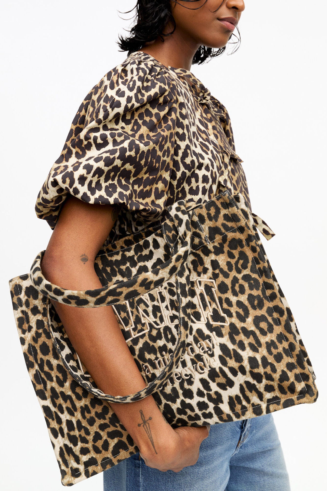 Leopard Leopard Large Canvas Tote Bag - GANNI